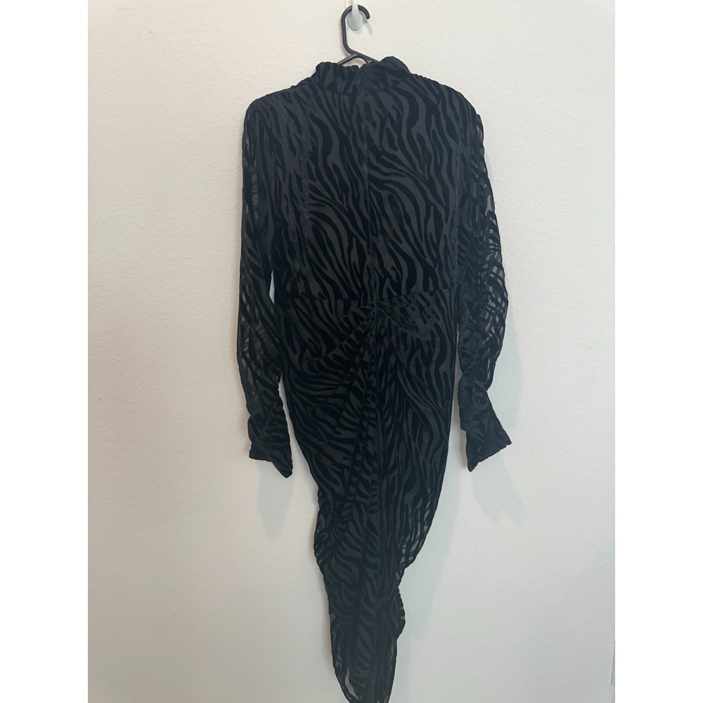 Black Zebra Devore High Neck Draped Midi Dress